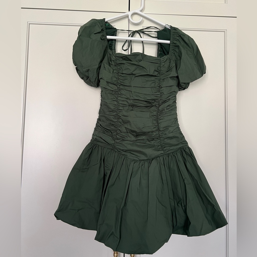 Forest Green Puff Sleeve Mini Dress